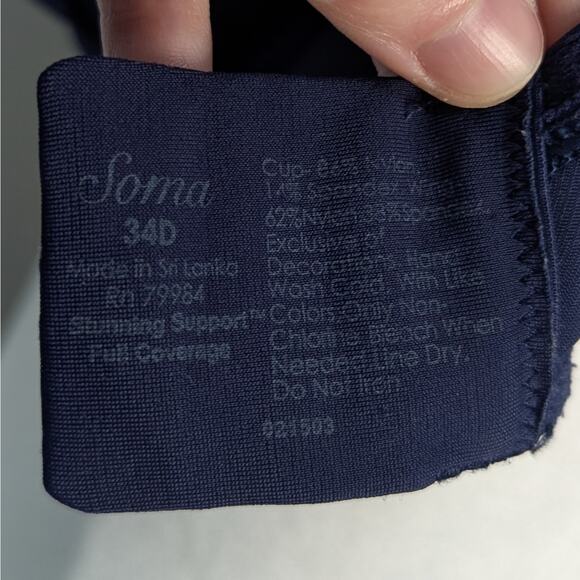 Soma Stunning Support Full Coverage Floral Lace Underwire Navy Blue Bra Size 34D - Picture 6 of 9